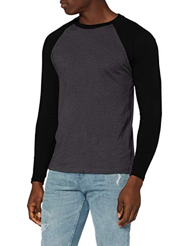 Men's Raglan Contrast Ls T Shirt, Charcoal/Black, L UK