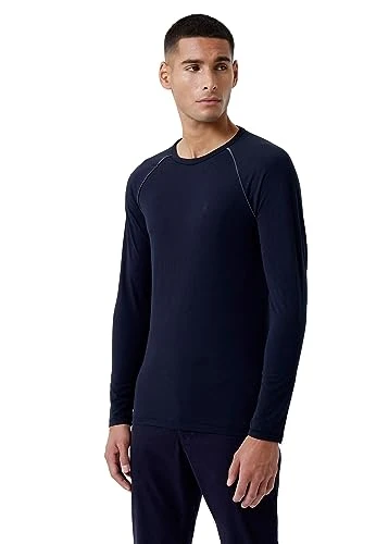 Men's Raglan Long Sleeve T-Shirt Blouse Top, Dark Navy/Gunmetal, XXL