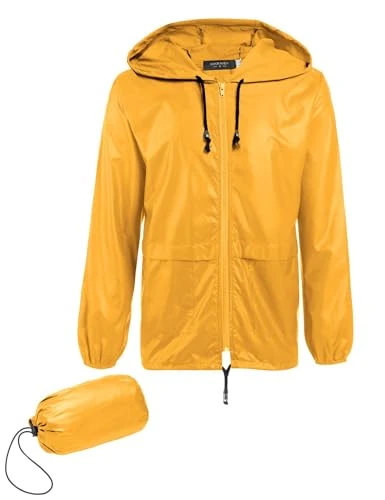 Men's Rain Jacket Bomber Jacket Lightweight with Pack for Rain Orange Yellow L, orange yellow, L
