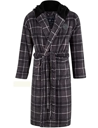 Men's Ramsden Checkered Soft Fleece Hooded Dressing Gown - Grey Check - L