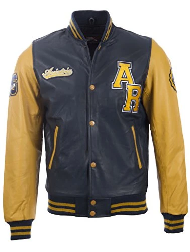 Men's REAL Cow Hide Leather Baseball Varsity Patch Bomber Jacket (VZH7) XL