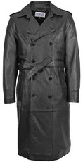 Mens Real Leather 3/4 Length Coat Trench Reefer Style Travis Black (XL)