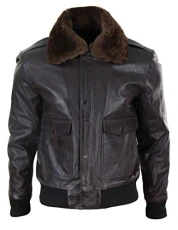 Mens Real Leather Aviator Bomber Jacket Removable Fur Collar Pilot Flying Jacket - Brown 3XL Mens Real Leather Aviator Bomber Jacket Removable Fur Collar Pilot Flying Jacket - Brown 3XL