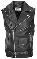 Mens Real Leather Biker Gilet Brando Style Vest Jones Black (L)