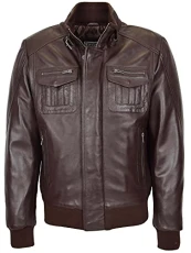 Mens Real Leather Bomber Flight Jacket Casual Style Tom (L, Brown) Mens Real Leather Bomber Flight Jacket Casual Style Tom (L, Brown)