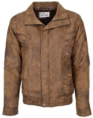 Mens Real Leather Bomber Jacket Classic Blouson Style Robert Brown (L) Mens Real Leather Bomber Jacket Classic Blouson Style Robert Brown (L)