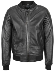 Mens Real Leather Bomber Jacket MA-1 Varsity Style Ryan (S, Black) Mens Real Leather Bomber Jacket MA-1 Varsity Style Ryan (S, Black)