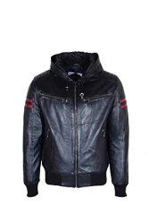 Mens Real Leather Bomber Zip Quilted Jacket Hooded Style RAMMY Black Size S M L XL XXL XXXL (as8, alpha, s, regular, regular)
