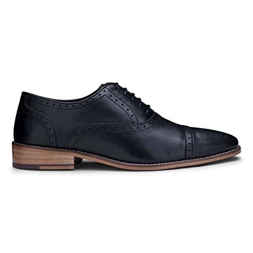 Mens Real Leather Classic Brogues Black Laced Shoes Smart Formal Leather Vintage - Black 10