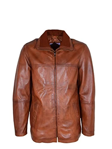 Mens Real Leather Coat Detachable Collar Lining Jacket George Cognac Size S M L XL XXL XXXL (as8, al