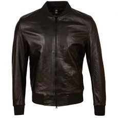 Men's Real Leather Fashion Bomber Jacket (D9J9) XL Black