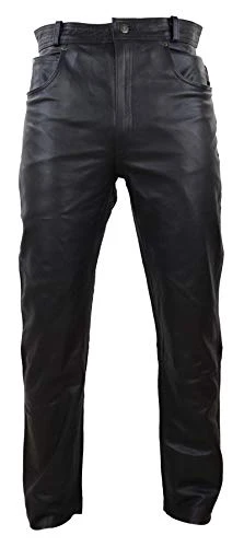 Mens Real Leather Jeans Hide Trousers Biker Racing Classic - Black 40