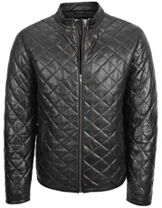 Mens Real Leather Quilted Jacket Cross Stitch Anorak Jeff Black (XL) Mens Real Leather Quilted Jacket Cross Stitch Anorak Jeff Black (XL)