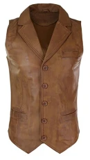 Mens Real Leather Tan Brown Black Smart Casual Gilet Waistcoat Vintage Retro Mens Real Leather Tan Brown Black Smart Casual Gilet Waistcoat Vintage Retro