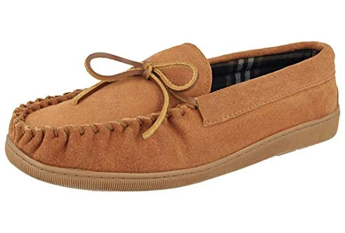 Mens Real Suede Leather Moccasin Slippers Size 7-12 (12 UK, Cognac)