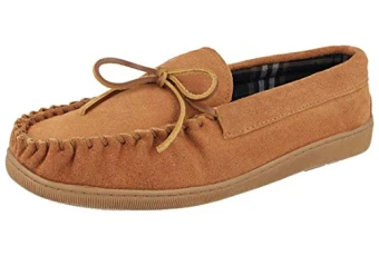 Mens Real Suede Leather Moccasin Slippers Size 7-12 (12 UK, Cognac) Mens Real Suede Leather Moccasin Slippers Size 7-12 (12 UK, Cognac)