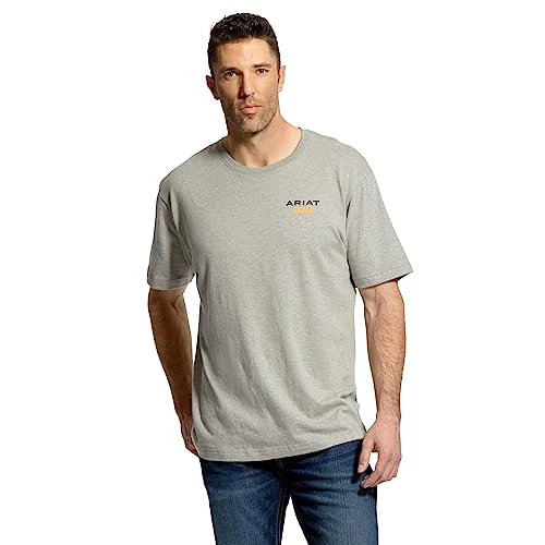 Men's Rebar Cotton Strong Logo T-Shirt Work Utility Tee, Heather Grey, Large