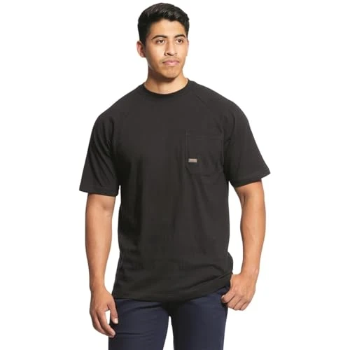 Men's Rebar Cottonstrong Short Sleeve Crew Work Utility Tee Shirt, Black, XXX-Large T