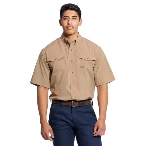 Men's Rebar Short Sleeve Made Tough Vent Shirt, Khaki, Large Tall