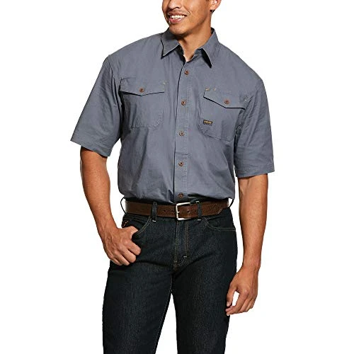 Men's Rebar Short Sleeve Made Tough Work Shirt, Steel, Large Tall