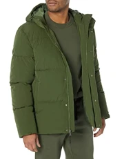 Men's Recycled Polyester Mid-Length Hooded Puffer (Available in Big & Tall), Dark Olive, 4XL Plus