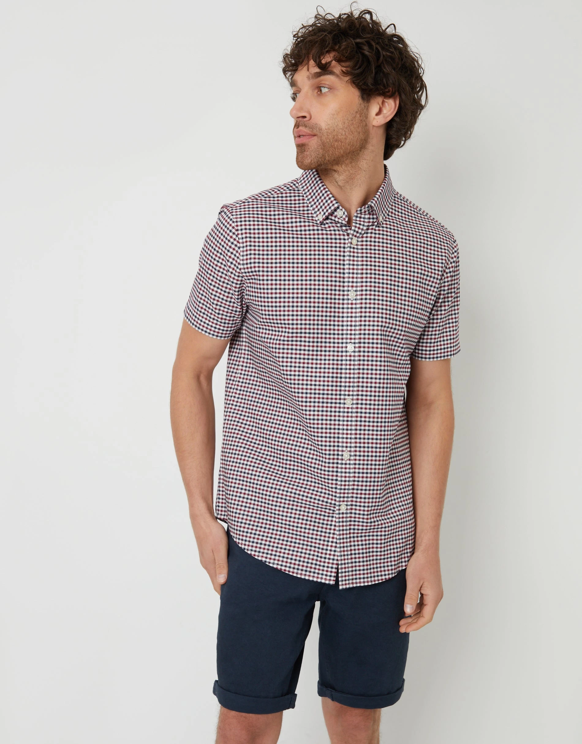 Men's Red & Black Check Short Sleeve Casual Shirt