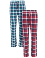 Men's Red & Blue Check Flannel Pyjama Bottoms (2 Pack)