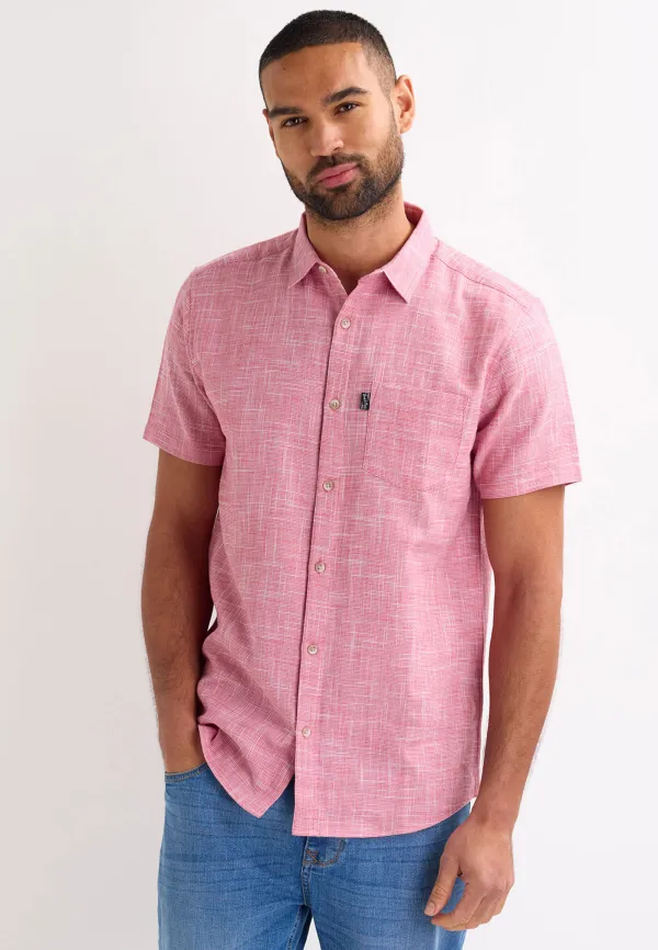 Mens Red Slub Textured Short Sleeve Shirt