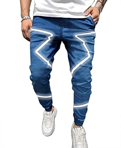 Men's Reflective Personality Jeans Hip-hop Trend High Street Trousers Motorcycle Denim Jeans Spring 