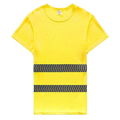 Mens Reflective T-Shirt Hi Viz Safety Security Job Tee Shirt Crew Neck Bird Eye Short Sleeve Breathable T Shirt Lightweight Double Tape Workwear Top Yellow