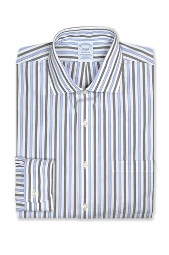 Mens Regent Fit Supima Cotton Mixed Stripes Pocket Dress Shirt,, 202708 Blue/White/Chamb Black, 17" 