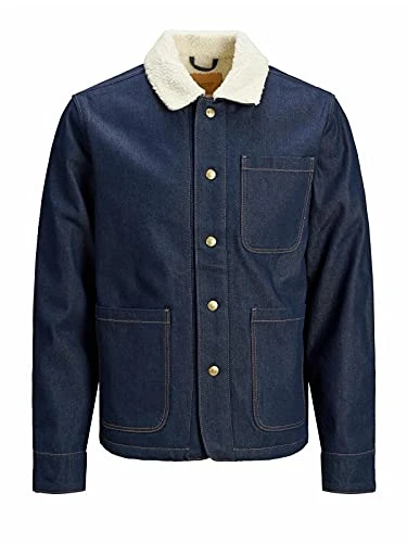 Men's Regular Fit Denim Jacket Long Sleeved Fur Collared Coat Blue Colour M Size