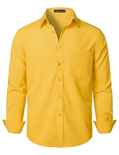 Men's Regular Fit Dress Shirt Solid Wrinkle-Free Long Sleeve Casual Business Button Up Shirts with P