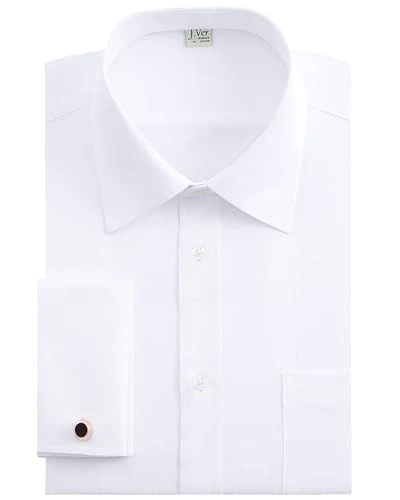 Mens Regular Fit Dress White Shirt Long Sleeve Double Cuff Cufflinks Formal Shirt Work Business Cott