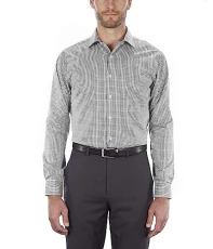Men's Regular Fit Flex Collar Check Dress Shirt, Granite, 16.5" Neck 32"-33" Sleeve