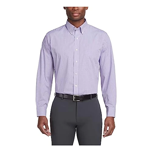 Men's Regular Fit Gingham Button Down Collar Dress Shirt, Amethyst, Medium