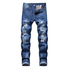 Men's Regular Fit Jeans Classic Straight Leg Stylish Denim Jeans Basic Pants All Waist Dark Blue