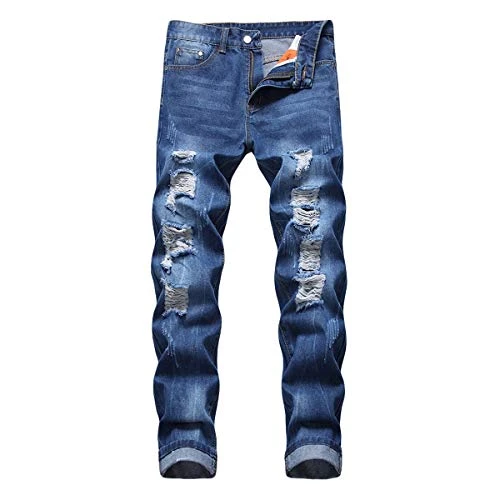 Men's Regular Fit Jeans Classic Straight Leg Stylish Denim Jeans Basic Pants All Waist Dark Blue