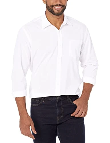 Men's Regular-Fit Long-Sleeve Casual Poplin Shirt, White, S