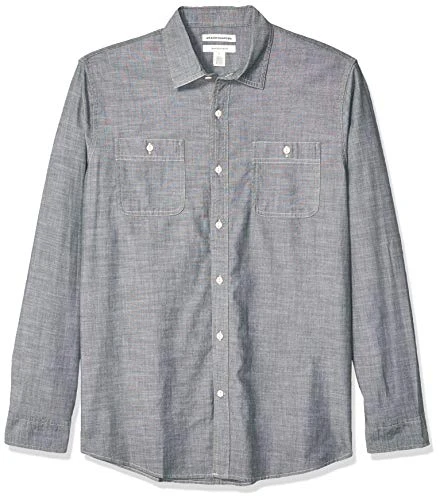 Men's Regular-Fit Long-Sleeve Chambray Shirt, Grey, XXL