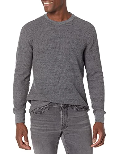 Men's Regular-Fit Long-Sleeve Waffle Shirt, Charcoal, M