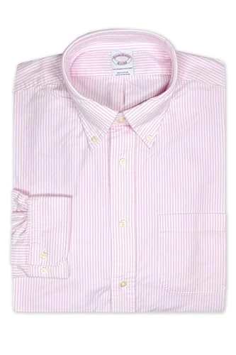 Mens Regular Fit Oxford Cotton Striped Casual Button Down Pocket Shirt,, 186475 Pink, Large