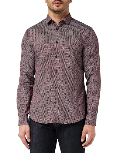 Men's Regular fit, Printed Micro Ax, Long Sleeves Shirt, Rot, L