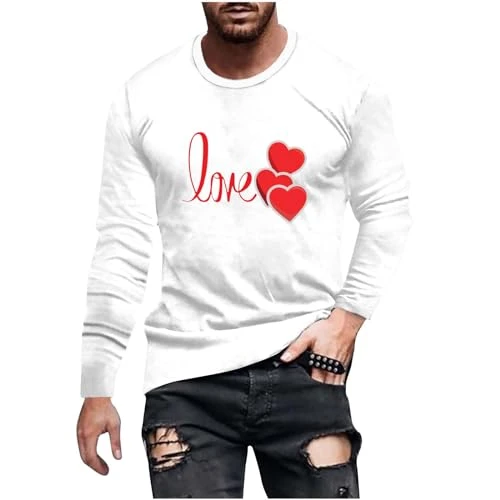 Men's Regular-Fit Quick-Dry Golf Shirt,Heart Printed Sweatshirt for Men Graphic Printed Long Sleeve 