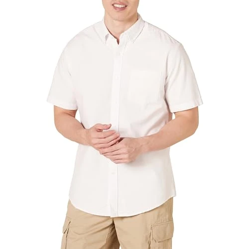 Men's Regular-Fit Short-Sleeve Pocket Oxford Shirt, White, M