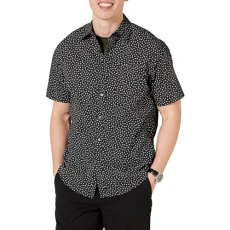 Men's Regular-Fit Short-Sleeve Print Shirt, Black Floral, L Men's Regular-Fit Short-Sleeve Print Shirt, Black Floral, L