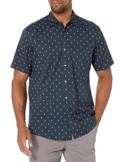 Men's Regular-Fit Short-Sleeve Print Shirt, Navy White Anchor Print, M