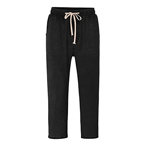 Mens Regular Fit Straight Leg Denim Pants Classic Basic Heavy Duty Work Denim Jean Pants Comfort Flat-Front Formal Elasticated Chino Trousers Stretch Cotton Rich Jeans with Pockets
