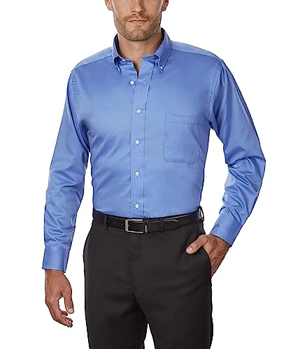 Men's Regular Fit Twill Solid Button Down Collar Dress Shirt, Cobalt, Medium