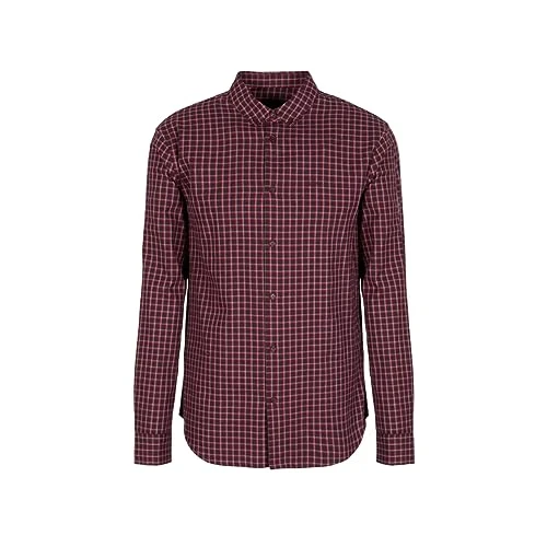 Men's Regular Fit Yard Dyed Cotton Plaid Long Sleeve Button Down Shirt, Bordeaux